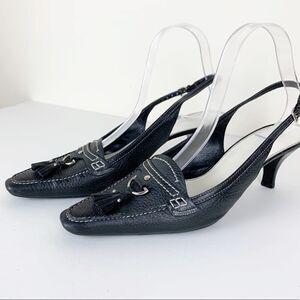 Cole Haan Black Pebbled Leather‎ Women’s Sling-Back Heels Non-slip Soles Narrow